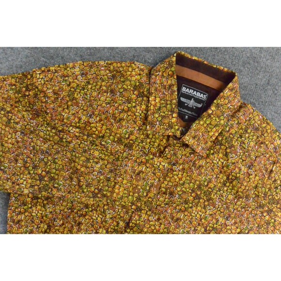 Barabas Mens Medium Long Sleeve Shirt Brown Yellow Geometric Print Casual Button - Picture 1 of 9